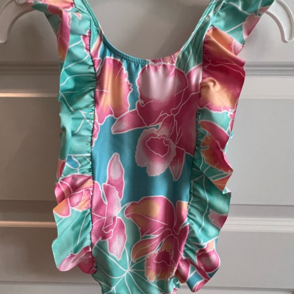 Kenny Flowers Maui - Girls Ruffle One Piece UPF50 - Size 7 kids one piece